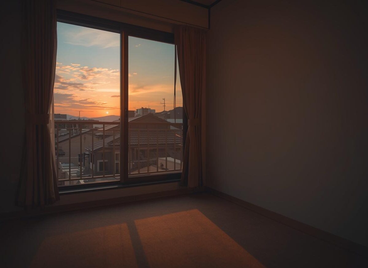 何もない部屋に夕陽が差し込む。