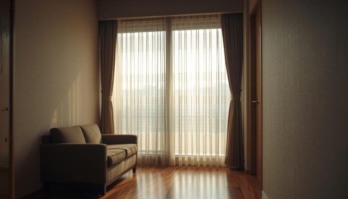 窓から光が差し込む部屋とソファー